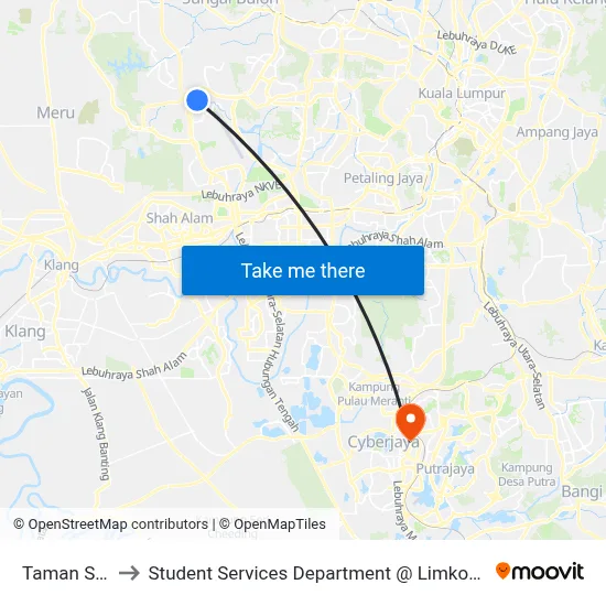 Taman Subang Baru to Student Services Department @ Limkokwing University of Creative Technology map