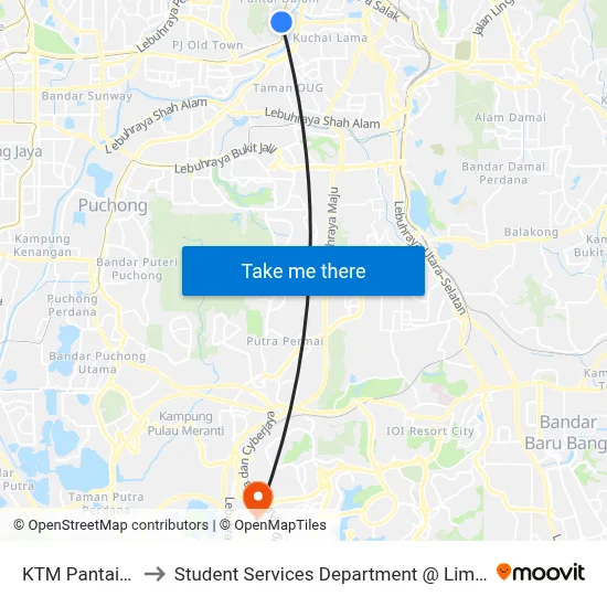 KTM Pantai Dalam (Selatan) to Student Services Department @ Limkokwing University of Creative Technology map