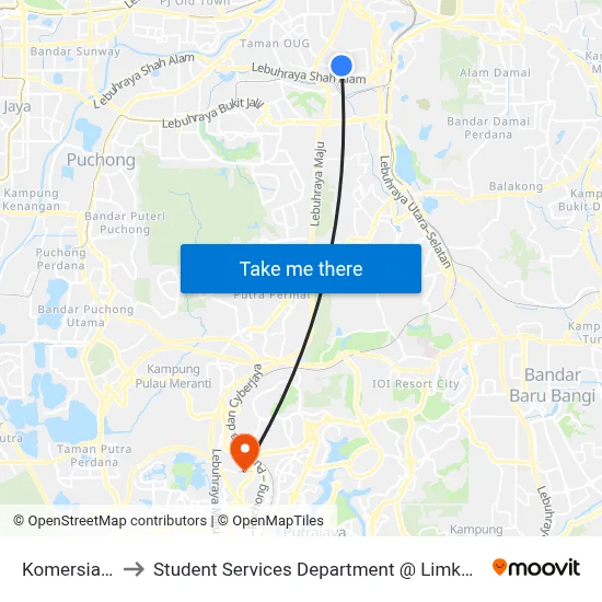 Komersial Sri Petaling to Student Services Department @ Limkokwing University of Creative Technology map