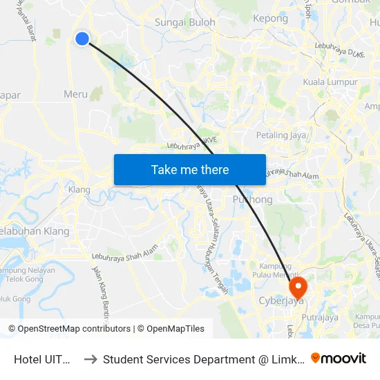 Hotel UITM Puncak Alam to Student Services Department @ Limkokwing University of Creative Technology map