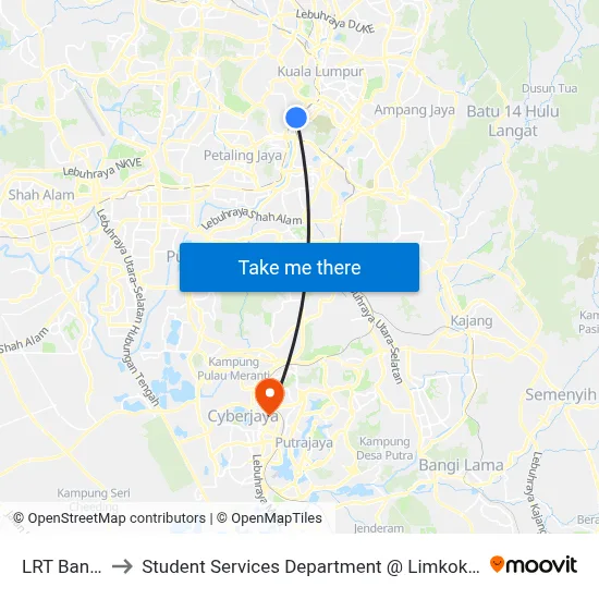 LRT Bangsar (Opp) to Student Services Department @ Limkokwing University of Creative Technology map