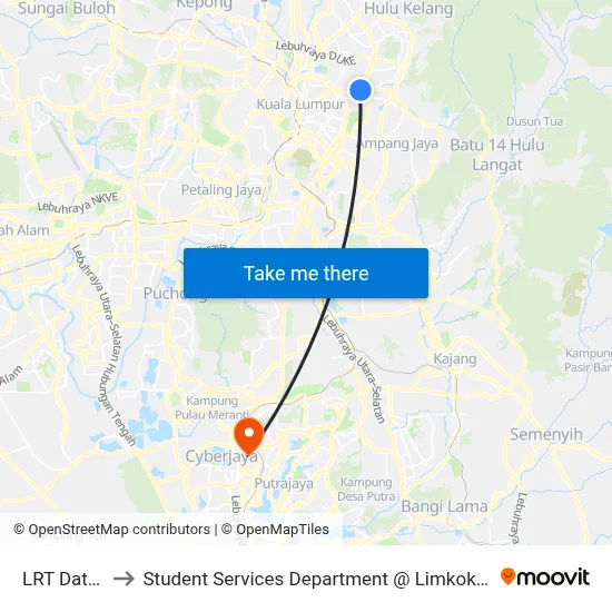 LRT Dato' Keramat to Student Services Department @ Limkokwing University of Creative Technology map