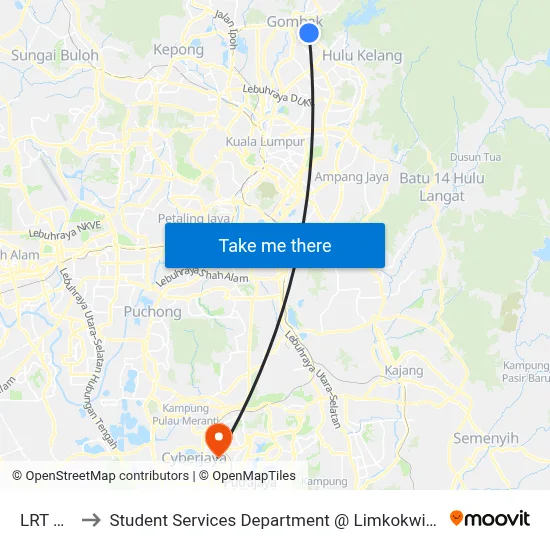 LRT Gombak to Student Services Department @ Limkokwing University of Creative Technology map
