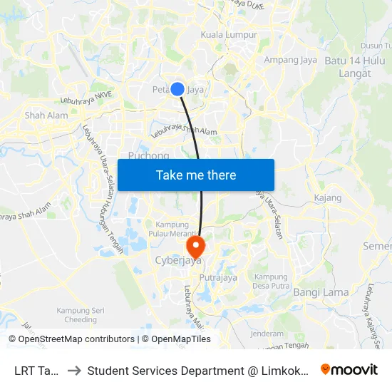 LRT Taman Jaya to Student Services Department @ Limkokwing University of Creative Technology map