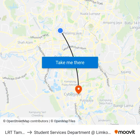 LRT Taman Bahagia to Student Services Department @ Limkokwing University of Creative Technology map