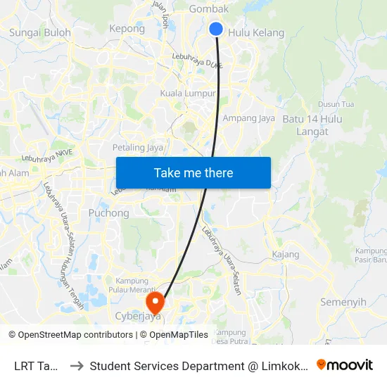 LRT Taman Melati to Student Services Department @ Limkokwing University of Creative Technology map