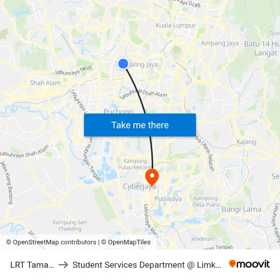 LRT Taman Paramount to Student Services Department @ Limkokwing University of Creative Technology map