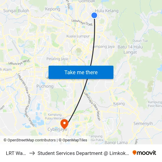 LRT Wangsa Maju to Student Services Department @ Limkokwing University of Creative Technology map