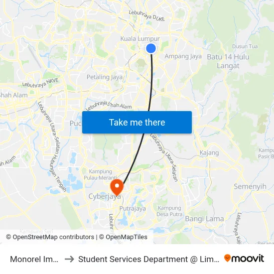 Monorel Imbi/Times Square to Student Services Department @ Limkokwing University of Creative Technology map