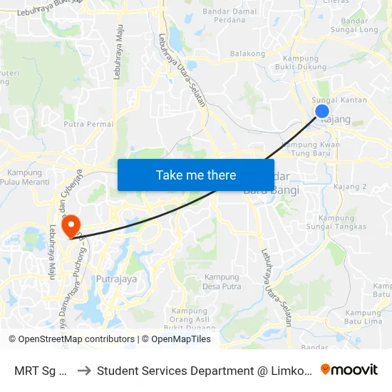 MRT Sg Jernih (Opp) to Student Services Department @ Limkokwing University of Creative Technology map
