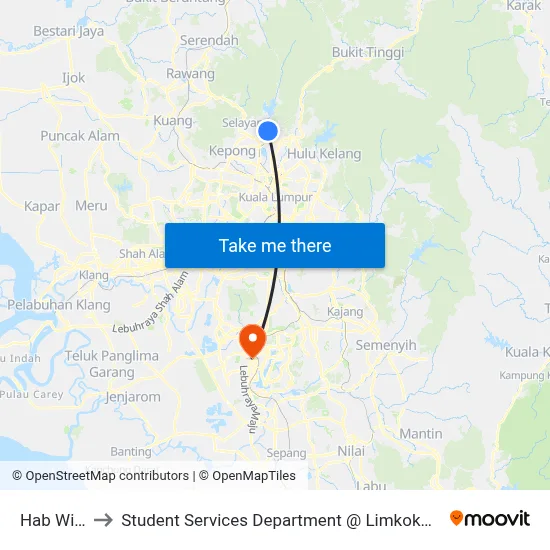 Hab Wira Damai to Student Services Department @ Limkokwing University of Creative Technology map