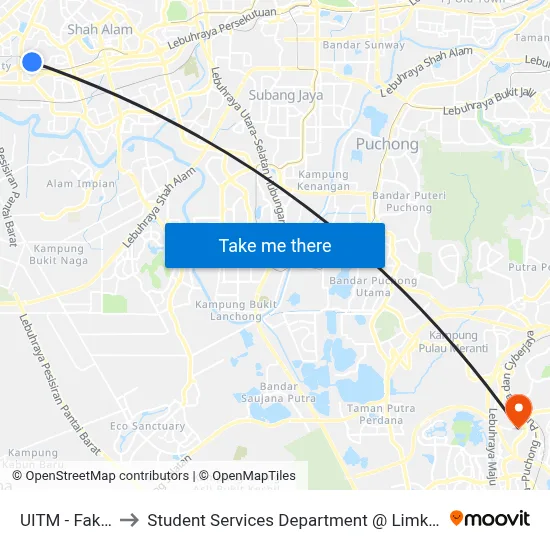UITM - Fakulti Alam Bina to Student Services Department @ Limkokwing University of Creative Technology map