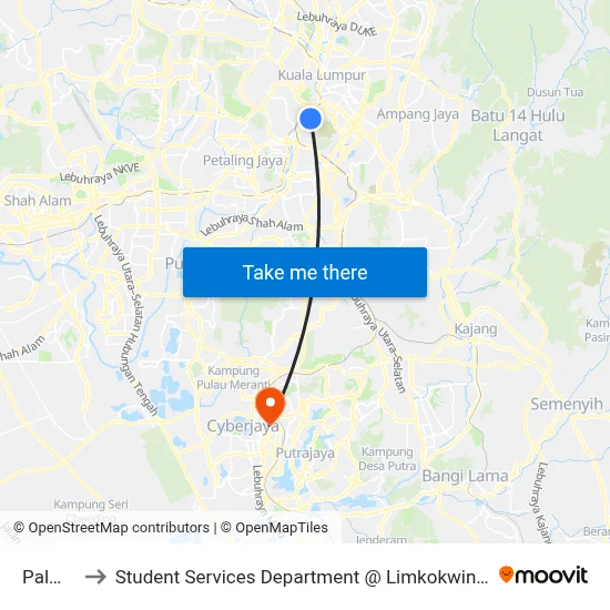Palm Court to Student Services Department @ Limkokwing University of Creative Technology map