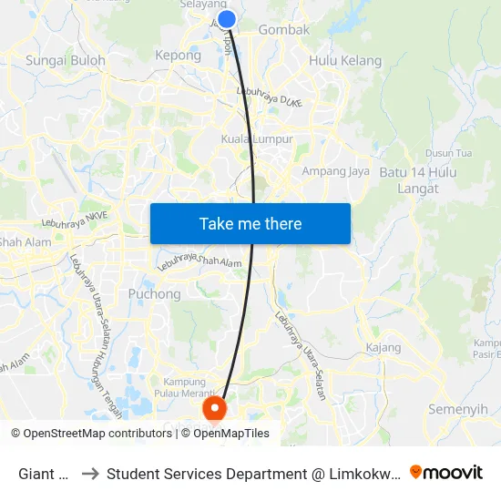 Giant Selayang to Student Services Department @ Limkokwing University of Creative Technology map