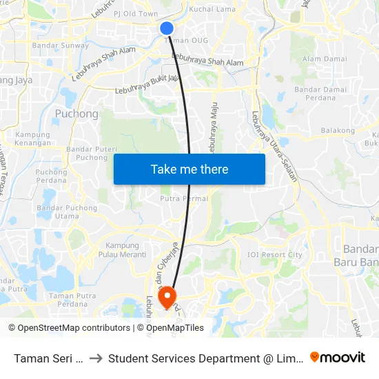 Taman Seri Sentosa (Timur) to Student Services Department @ Limkokwing University of Creative Technology map