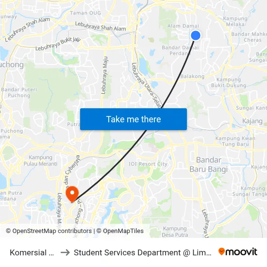 Komersial Taman Bahagia to Student Services Department @ Limkokwing University of Creative Technology map