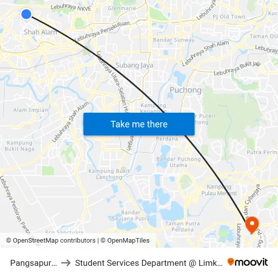 Pangsapuri Pkns Blok 19 to Student Services Department @ Limkokwing University of Creative Technology map