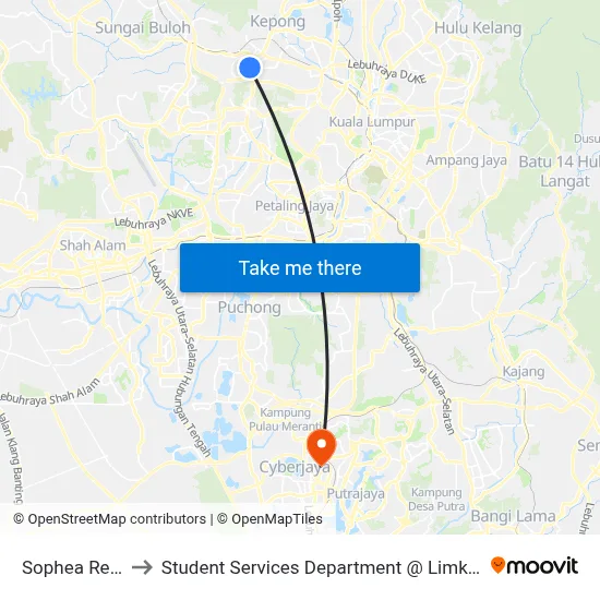 Sophea Residence (Opp) to Student Services Department @ Limkokwing University of Creative Technology map