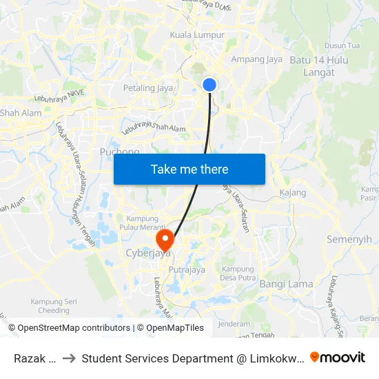 Razak Mansion to Student Services Department @ Limkokwing University of Creative Technology map