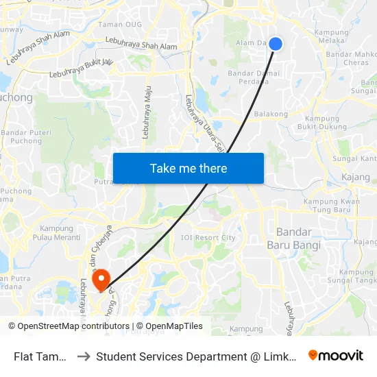 Flat Taman Suria Jaya to Student Services Department @ Limkokwing University of Creative Technology map