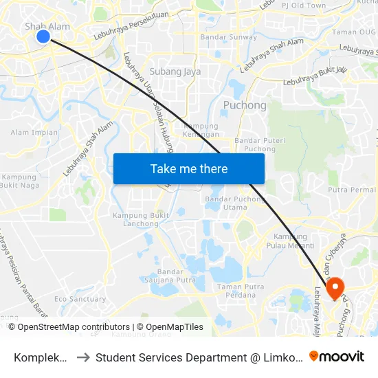 Kompleks Pkns (Opp) to Student Services Department @ Limkokwing University of Creative Technology map