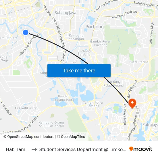 Hab Taman Sri Muda to Student Services Department @ Limkokwing University of Creative Technology map