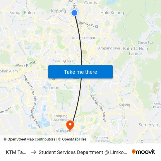 KTM Taman Wahyu to Student Services Department @ Limkokwing University of Creative Technology map