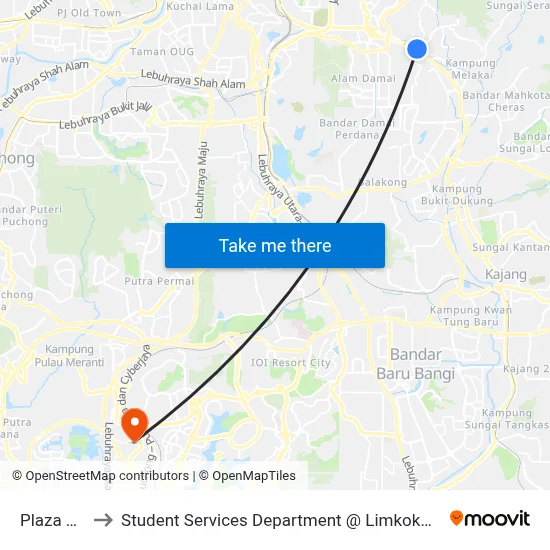 Plaza Tol Batu 9 to Student Services Department @ Limkokwing University of Creative Technology map