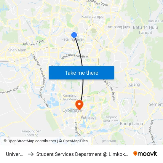 University Tower to Student Services Department @ Limkokwing University of Creative Technology map