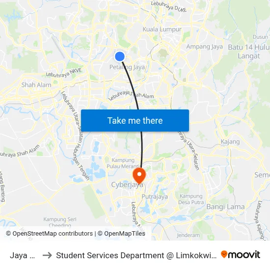 Jaya One Mall to Student Services Department @ Limkokwing University of Creative Technology map
