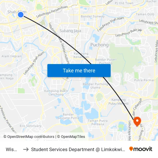 Wisma Pkps to Student Services Department @ Limkokwing University of Creative Technology map