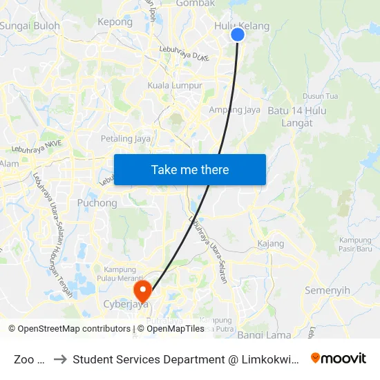 Zoo Negara to Student Services Department @ Limkokwing University of Creative Technology map