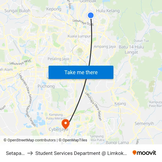 Setapak Central to Student Services Department @ Limkokwing University of Creative Technology map