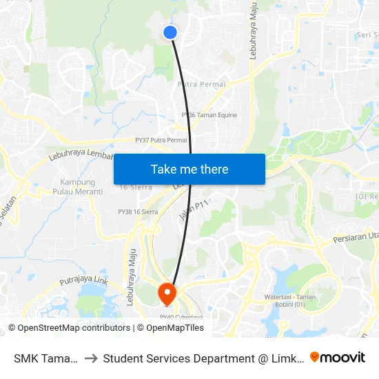 SMK Taman Desaminium to Student Services Department @ Limkokwing University of Creative Technology map