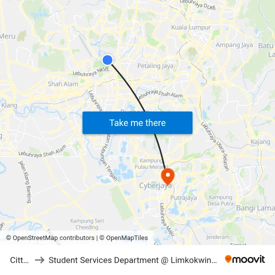 Citta Mall to Student Services Department @ Limkokwing University of Creative Technology map