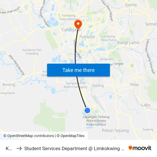 KLIA 2 to Student Services Department @ Limkokwing University of Creative Technology map