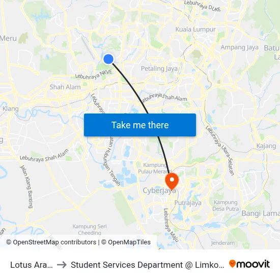 Lotus Ara Damansara to Student Services Department @ Limkokwing University of Creative Technology map