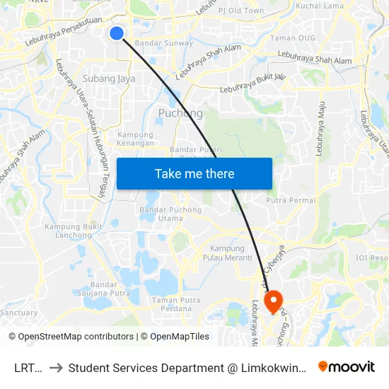 LRT Ss15 to Student Services Department @ Limkokwing University of Creative Technology map
