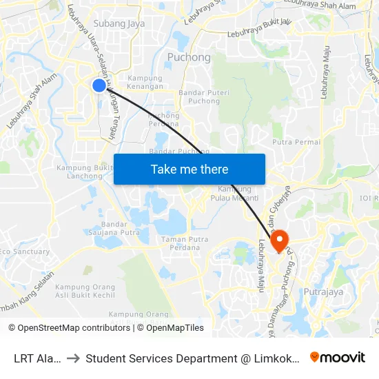 LRT Alam Megah to Student Services Department @ Limkokwing University of Creative Technology map