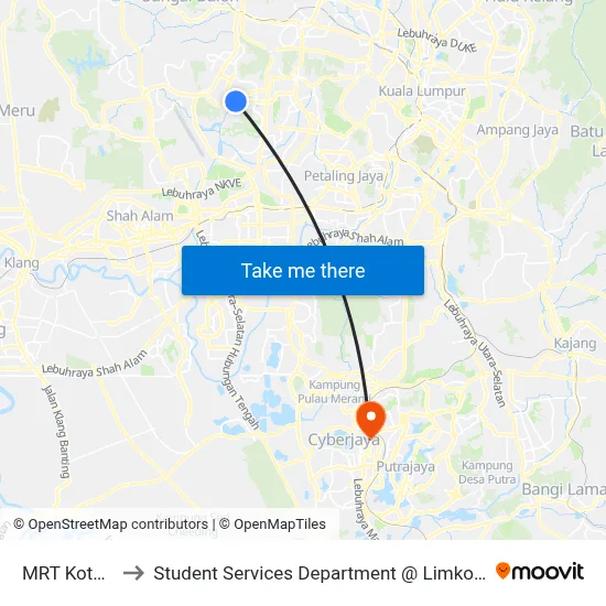 MRT Kota Damansara to Student Services Department @ Limkokwing University of Creative Technology map
