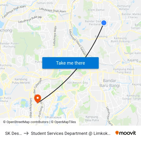 SK Desa Baiduri to Student Services Department @ Limkokwing University of Creative Technology map