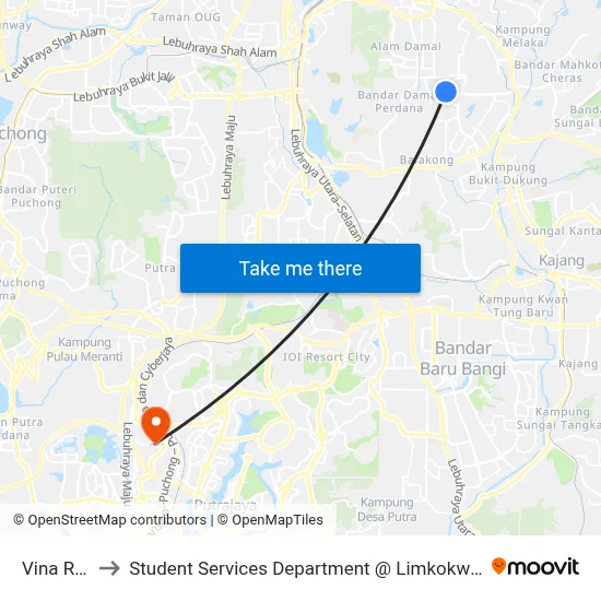 Vina Residency to Student Services Department @ Limkokwing University of Creative Technology map