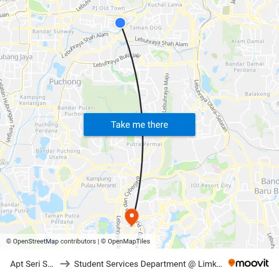 Apt Seri Sentosa (Utara) to Student Services Department @ Limkokwing University of Creative Technology map