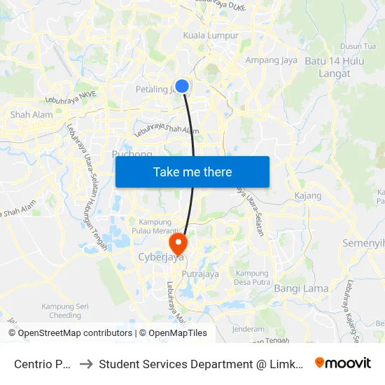 Centrio Pantai Hillpark to Student Services Department @ Limkokwing University of Creative Technology map