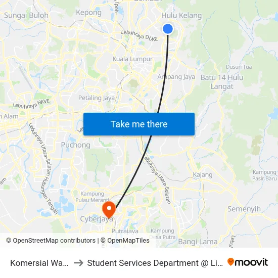 Komersial Wangsa Delima (Kl821) to Student Services Department @ Limkokwing University of Creative Technology map