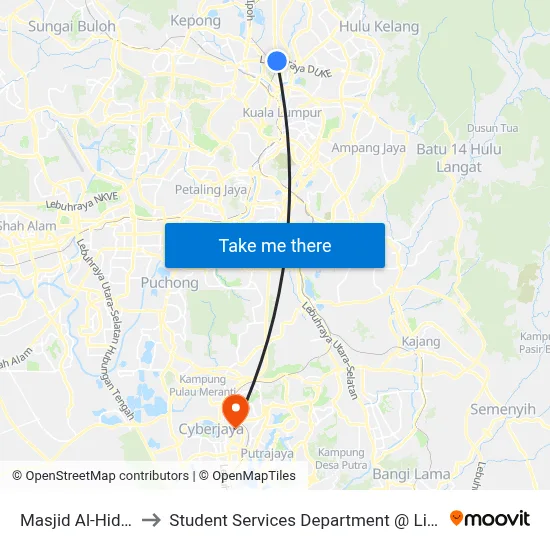 Masjid Al-Hidayah Sentul (Kl643) to Student Services Department @ Limkokwing University of Creative Technology map
