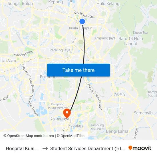 Hospital Kuala Lumpur (Opp) (Kl54) to Student Services Department @ Limkokwing University of Creative Technology map