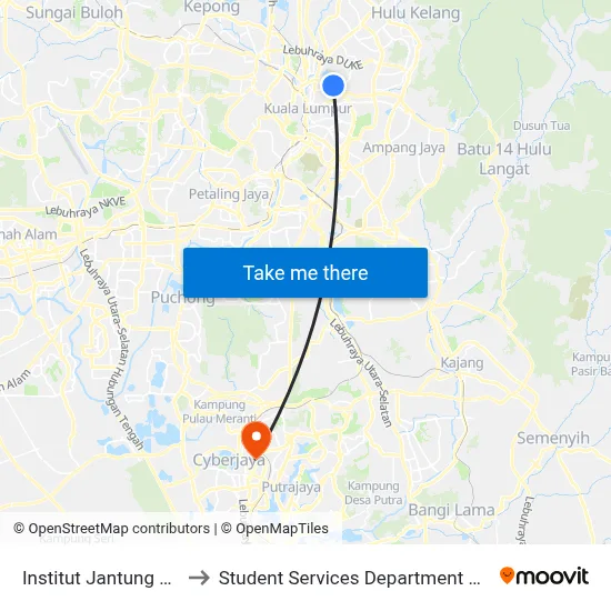Institut Jantung Negara (Ijn) (Timur) (Kl1638) to Student Services Department @ Limkokwing University of Creative Technology map
