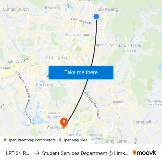 LRT Sri Rampai (Kl746) to Student Services Department @ Limkokwing University of Creative Technology map