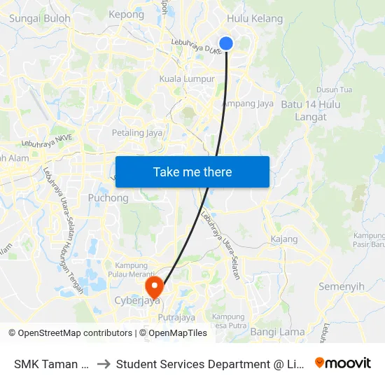 SMK Taman Sri Rampai (Kl714) to Student Services Department @ Limkokwing University of Creative Technology map